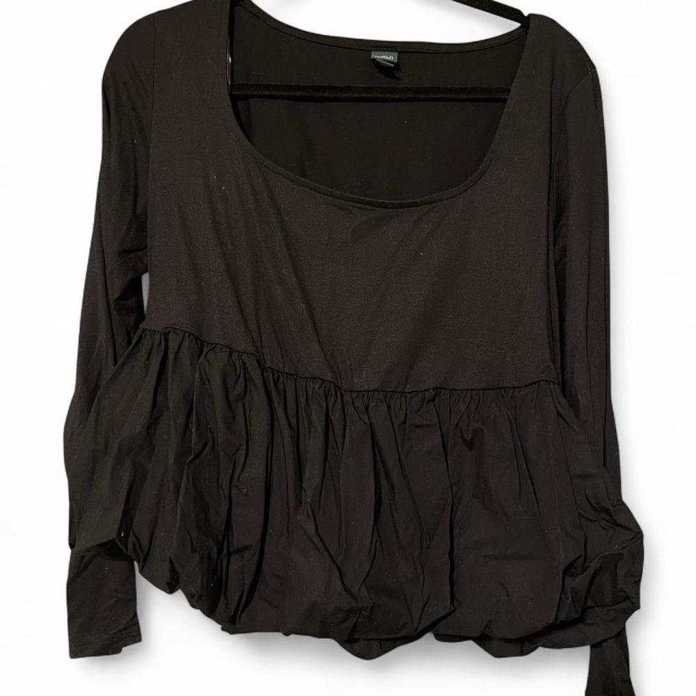 Wild Fable Black Ruffled Asymmetrical Long Sleeve Blouse